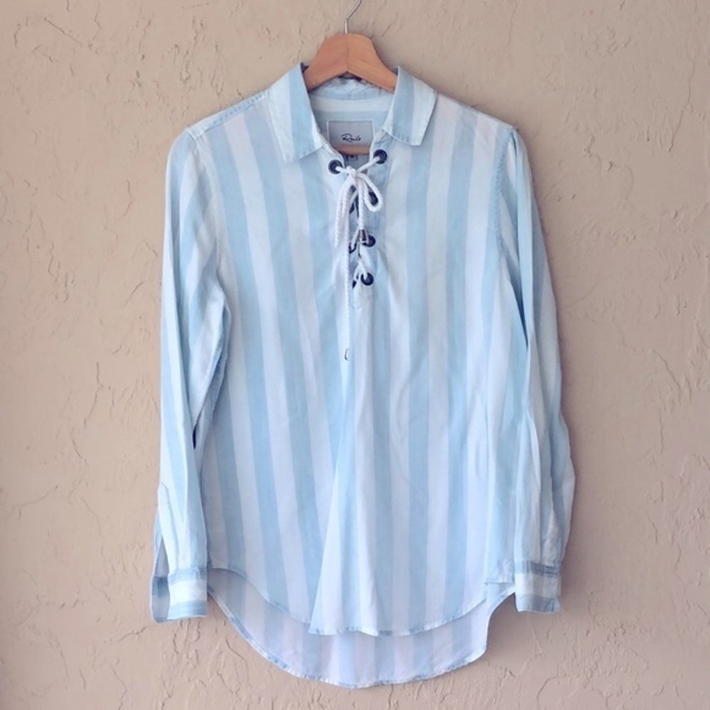 Rails Uli Block Stripe Lace Up Shirt Tunic Top Xs - image 1